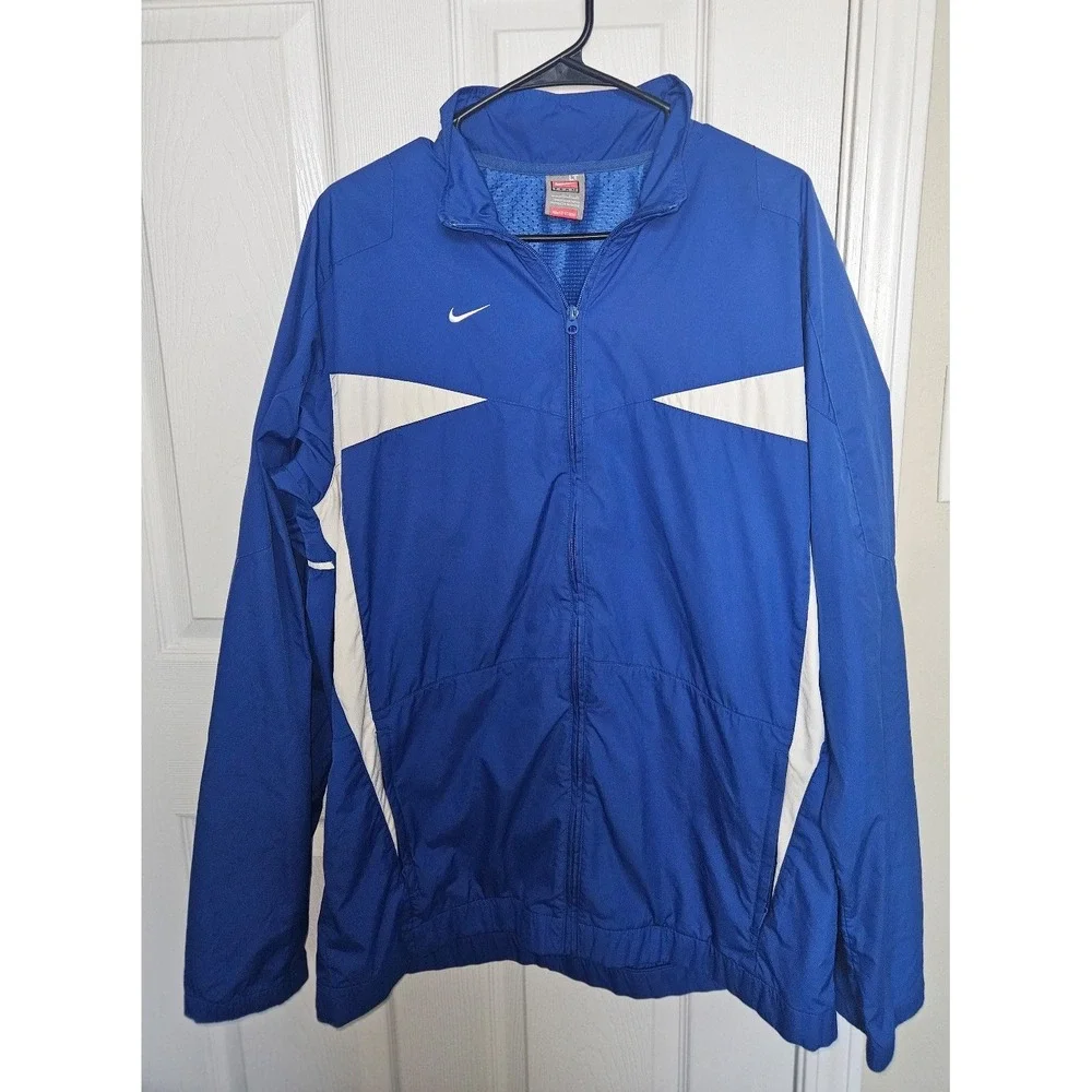 Nike Team Fit Storm Windbreaker Jacket Blue White Full Zip Men's LT Blue White